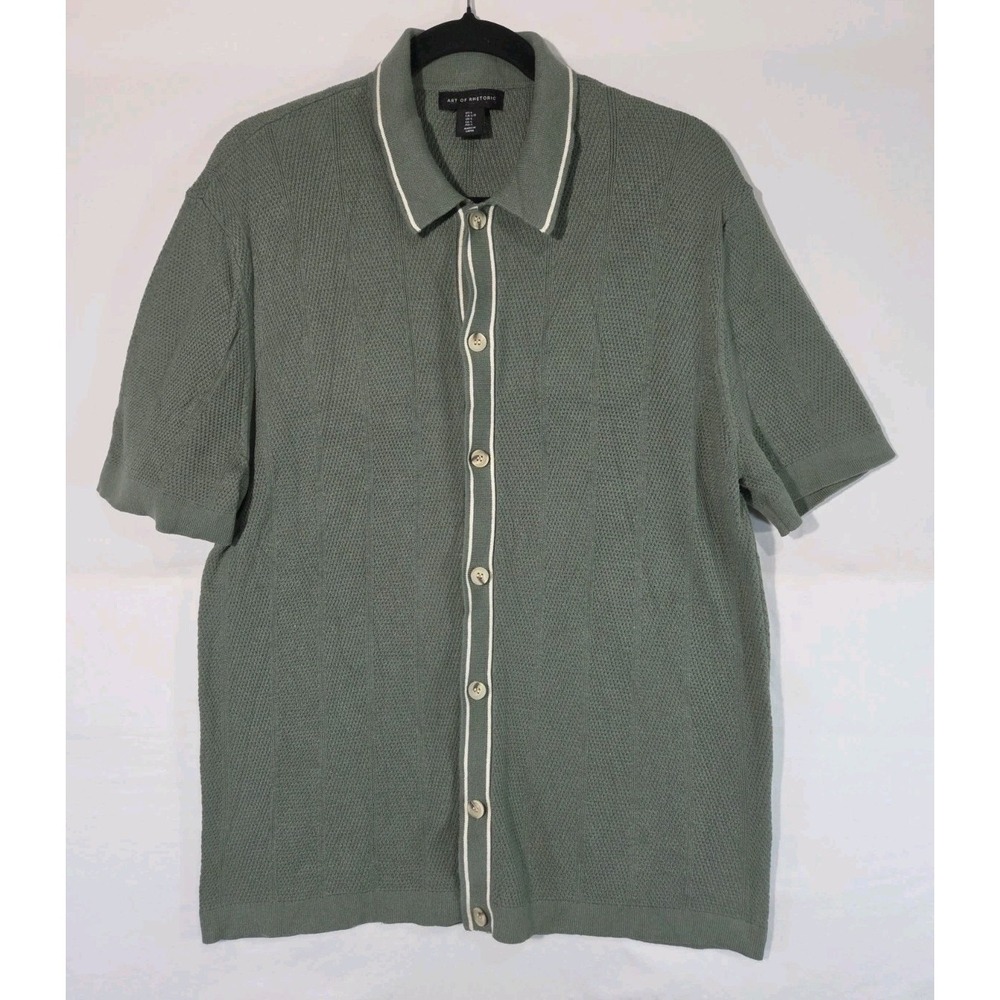 Art of Rhetoric Knit Button Down Shirt Mens Large Retro Sage Olive Green